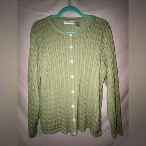 Alfred Dunner Sage Green Cable Knit Cardigan